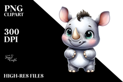 Cute Baby Rhino, Watercolor Clipart Product Image 2