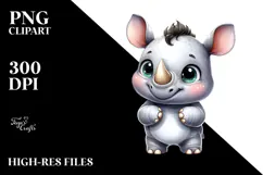 Cute Baby Rhino, Watercolor Clipart Product Image 2