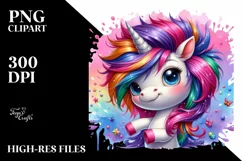 Cute Baby Unicorn Playing, Summer PNG Product Image 1