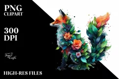 Abstract Vibrant Plant Leaves and 3D Flowers Fox Frame PNG Product Image 1