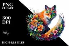 Abstract Vibrant Plant Leaves and 3D Flowers Fox Frame PNG Product Image 1