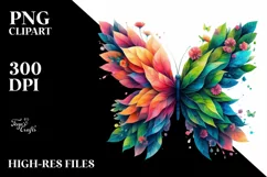 Abstract Vibrant Plant Leaves and 3D Flowers Butterfly PNG Product Image 1
