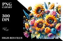 Vibrant Watercolor Drawing with Sunflowers PNG Product Image 2