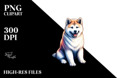 Akita Sitting in Sand, Watercolor Clipart Product Image 2