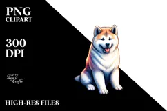 Akita Sitting in Sand, Watercolor Clipart Product Image 2