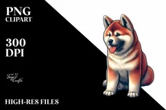Akita Sitting in Sand, Watercolor Clipart Product Image 1