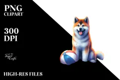 Akita Sitting in Sand, Watercolor Clipart Product Image 2
