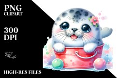 Colorful Baby Seal Smiling in Bucket | Clipart Product Image 3