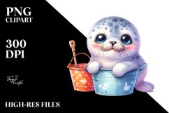 Colorful Baby Seal Smiling in Bucket | Clipart Product Image 3