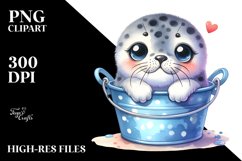 Colorful Baby Seal Smiling in Bucket | Clipart Product Image 3