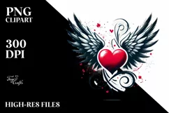 Paint Brush Style Heart with Wings, PNG Product Image 2