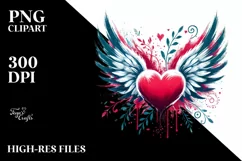 Paint Brush Style Heart with Wings, PNG Product Image 2