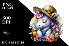 Baby Unicorn in Farmer's Hat PNG Product Image 2