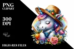 Baby Unicorn in Farmer's Hat PNG Product Image 1