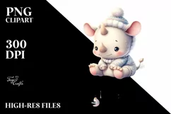 Pastel Baby Rhino on Cloud with Snowflakes Product Image 1