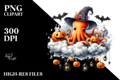 Octopus Dressed for Halloween on Cloud PNG Product Image 2