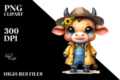 Happy Baby Cow in Farm Jeans and Raincoat | Clipart Product Image 2