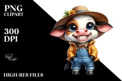 Happy Baby Cow in Farm Jeans and Raincoat | Clipart Product Image 3