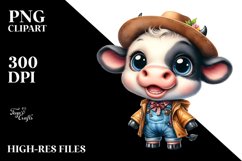 Happy Baby Cow in Farm Jeans and Raincoat | Clipart Product Image 3