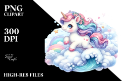Cute Baby Unicorn Surfing on Cloud | Sublimation Clipart Product Image 2
