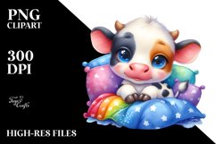 Cute Baby Cow in Bed | Sublimation | Clipart Product Image 1