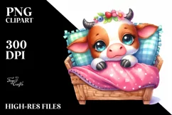Cute Baby Cow in Bed | Sublimation | Clipart Product Image 3