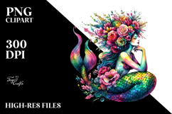 Vibrant Floral Wreath Mermaid PNG Product Image 2