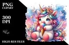 Unicorn Eating Ice Cream PNG Product Image 3