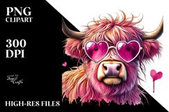 pink Highland Cow with Heart Shaped Sunglasses PNG Product Image 2