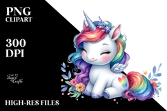 Cute Baby Unicorn, Watercolor PNG Product Image 2