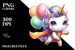 Cute Unicorn Hero with Balloons | Clipart Product Image 3