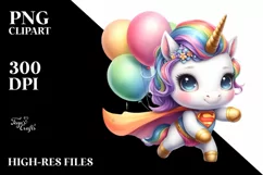 Cute Unicorn Hero with Balloons | Clipart Product Image 3