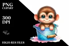 Colorful Baby Monkey in Bucket | Clipart Product Image 1