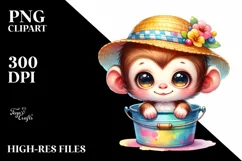 Colorful Baby Monkey in Bucket | Clipart Product Image 3