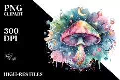 Magical Celestial Mushroom Watercolor PNG Product Image 1
