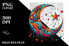 Retro Half Moon with Vibrant Stars PNG Product Image 3