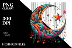 Retro Half Moon with Vibrant Stars PNG Product Image 2