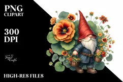 Watercolor Gnome Holding Flower Basket | Clipart Product Image 1