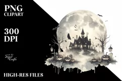 Vintage Halloween Scene with Full Moon PNG Product Image 1