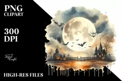 Vintage Halloween Scene with Full Moon PNG Product Image 3