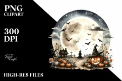 Vintage Halloween Scene with Full Moon PNG Product Image 1