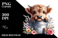 Cute Baby Highland Cow in Bucket PNG Product Image 3