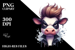 Funny Cow with Cool Hair Watercolor PNG Product Image 2