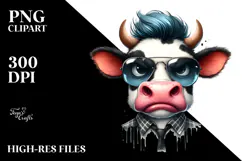 Angry Cow with Cool Hair PNG Product Image 2