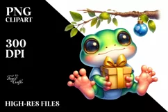 Cute Baby Frog with Gift Box PNG Product Image 3