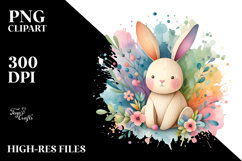 Wooden Bunny on Splashy Background PNG Product Image 2