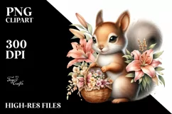 Detailed Baby Squirrel Basket of Flowers Product Image 1