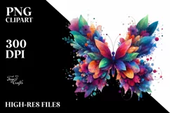 Abstract Vibrant Plant Leaves and 3D Flowers Butterfly PNG Product Image 1