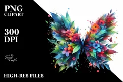 Abstract Vibrant Plant Leaves and 3D Flowers Butterfly PNG Product Image 1