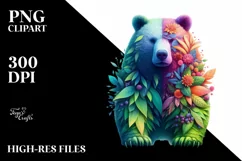 Abstract Vibrant Plant Leaves and 3D Flowers Bear PNG Product Image 3